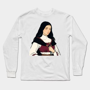 Lovely Medieval Noblewoman clutching her cloak Long Sleeve T-Shirt